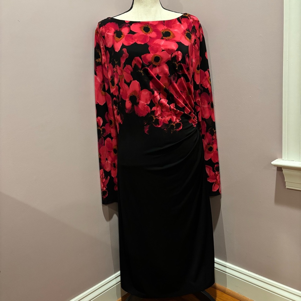 Ralph Lauren Black and Red Sheath Dress with Bishop Sleeves